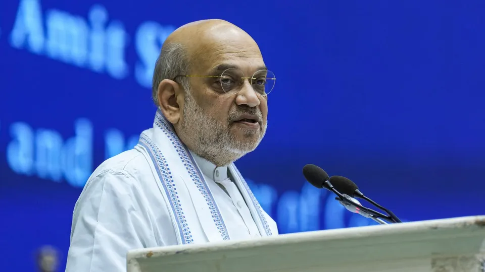 Union Home Minister Amit Shah addresses during the Border Security Force (BSF) Investiture Ceremony and Rustamji Memorial Lecture, in New Delhi.