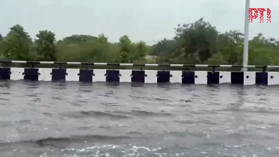 The road leading Terminal 3 of IGI Airport is still waterlogged after several hours causing inconvenience to travellers on Sunday, May 25, 2025.