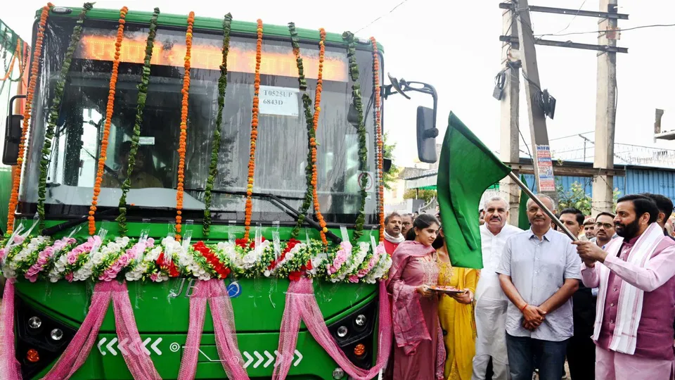 Haryana CM Nayab Saini flags off e buses in Chandigarh.