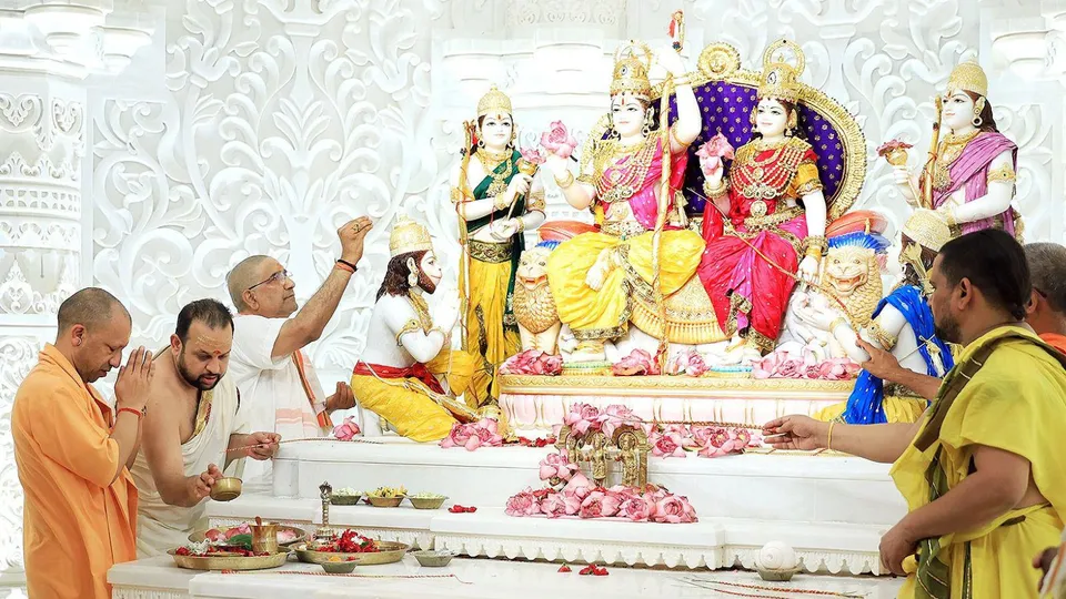 Ram Temple conscretion in presence of CM Yogi Adityanath in Ayodhya