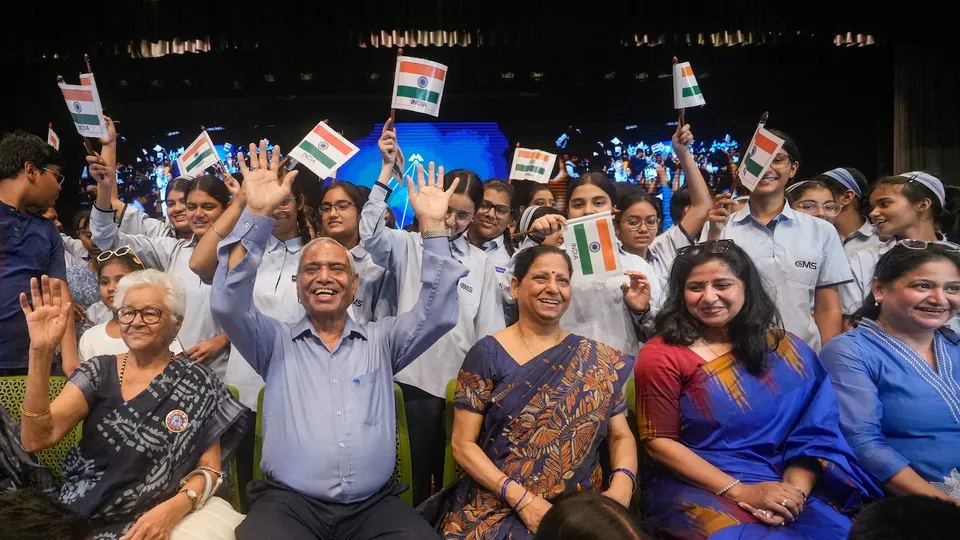 Family members of Indian astronaut Shubhanshu Shukla react as they watch the live broadcast of Axiom 4 mission, in Lucknow, Wednesday, June 25, 2025.