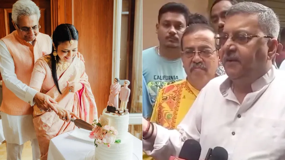 Kalyan Banerjee (right) drags Mahua Moitra’s marriage with Pinaki Mishra