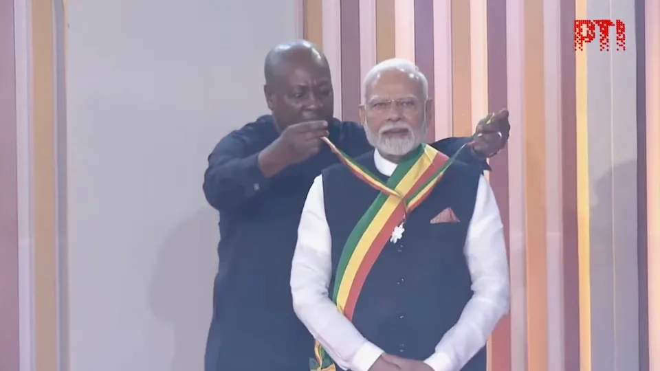 Prime Minister Narendra Modi conferred with Ghana's national honour - ‘The officer of the Order of the Star of Ghana' in Accra.