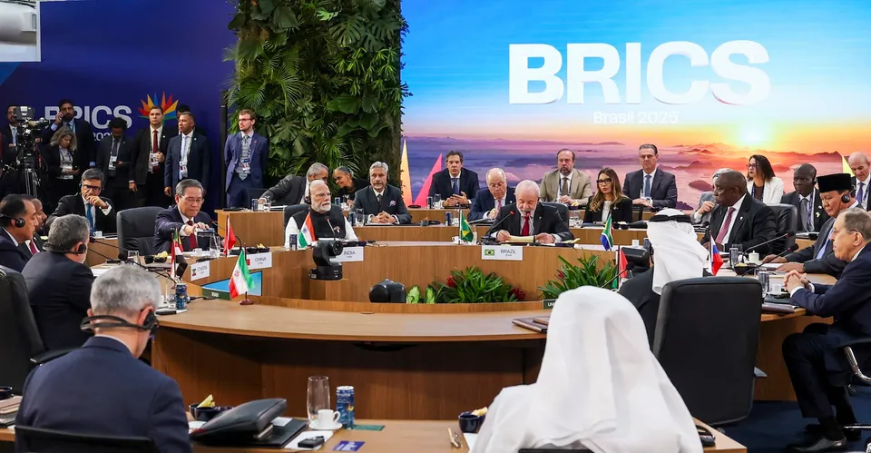 Prime Minister Narendra Modi attends a session during the 17th annual BRICS Summit, in Rio de Janeiro, Brazil on Sunday, July 7, 2025.