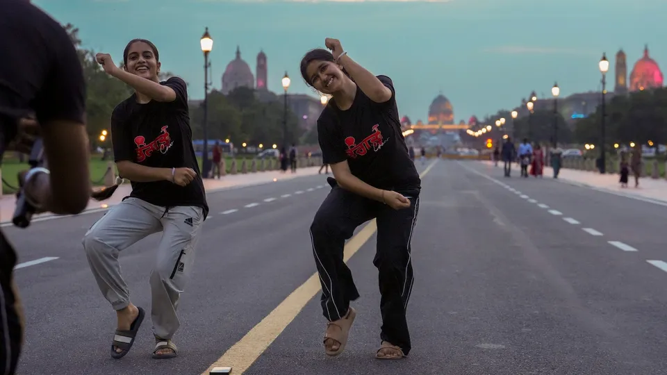 Youngsters perform during a drance practice at Kartvya Path in New Delhi on Tuesday, July 15, 2025.