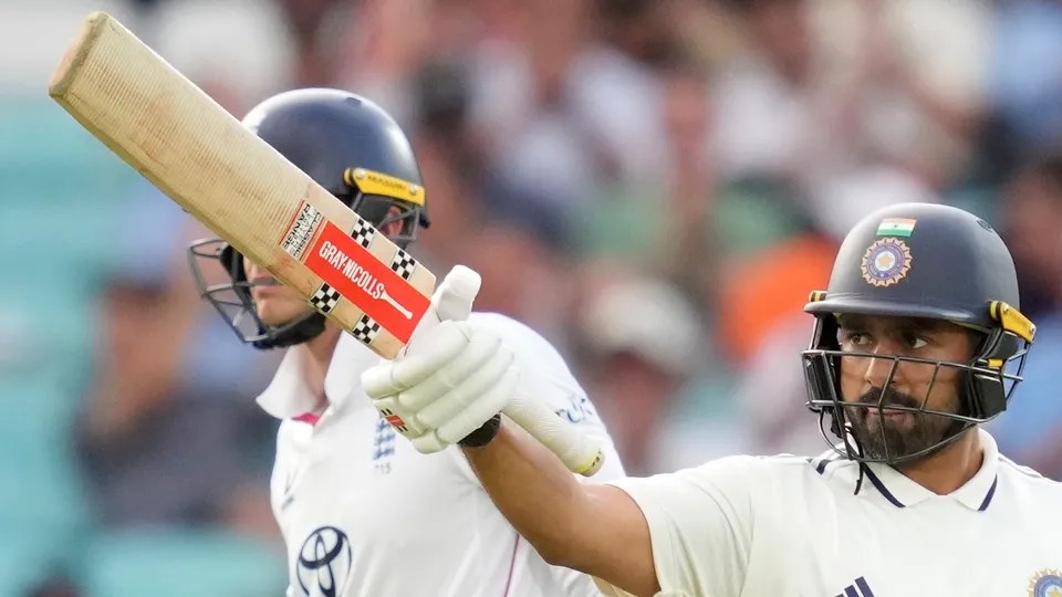 Karun Nair celebrates his half century during the first day of the fifth test between India and ENgland at The Oval  in London on Thursday, July 31, 2025.