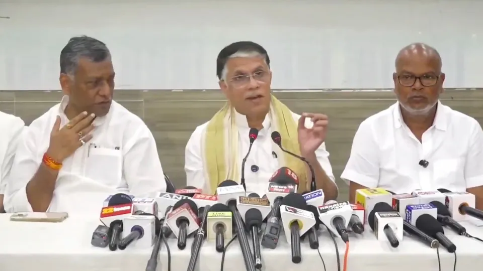 Pawan Khera addresses a press conference on Sunday, August 31, 2025.