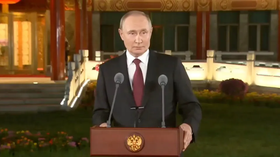 Vladimir Putin addresses a news conference in Beijing on Wednesday, Sept 3, 2025.