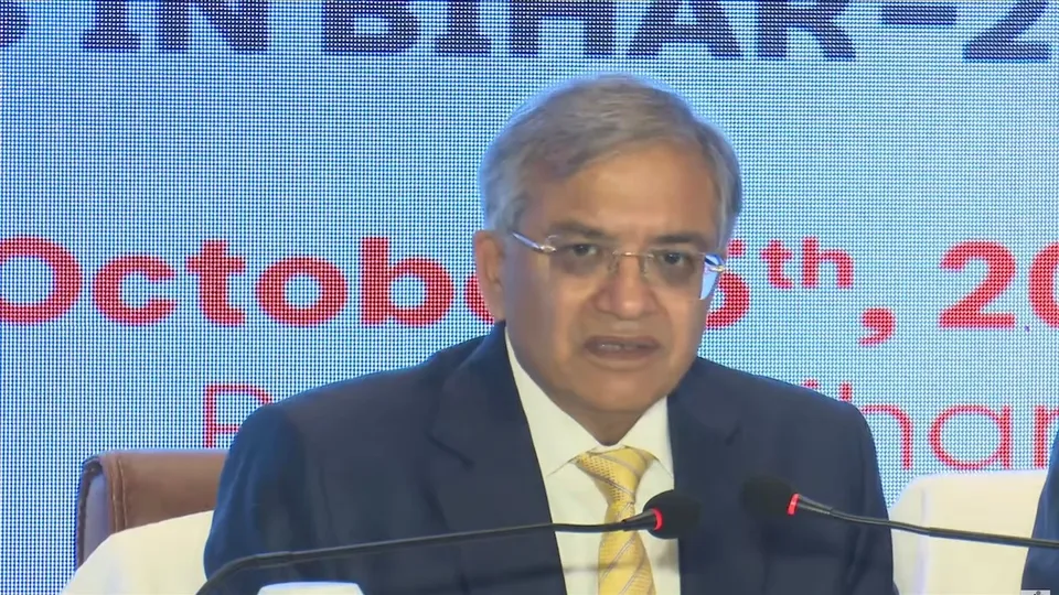 Chief election commissioner Gyanesh Kumar addressing a press conference in Patna on Sunday, Oct 5, 2025.