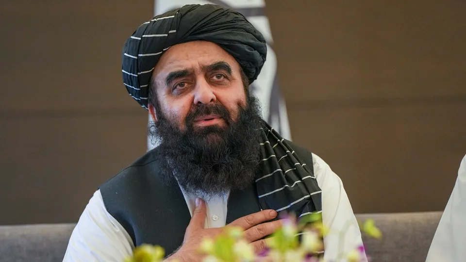 Afghanistan Foreign Minister Amir Khan Muttaqi addresses a press conference, in New Delhi, Sunday, Oct. 12, 2025.