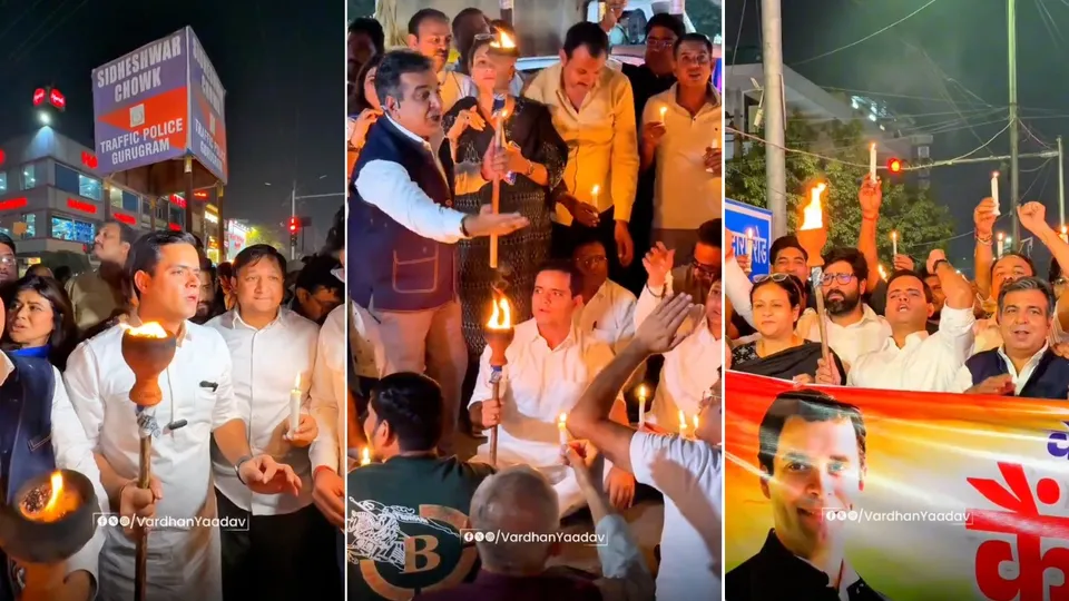 Congress candidate from Badshahpur Vardhan Yadav protests against alleged 'vote chori' on Wednesday, Nov 5, 2025.