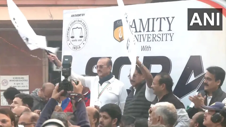Chief Justice of India B R Gavai flags off walkathon for lawyers in New Delhi on Sunday, November 9, 2025.