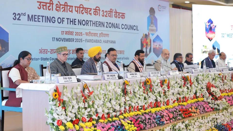 Rekha Gupta (left) at the Northern Zonal Council meeting chaired by Amit Shah in Faridabad on Nov 17, 2025.