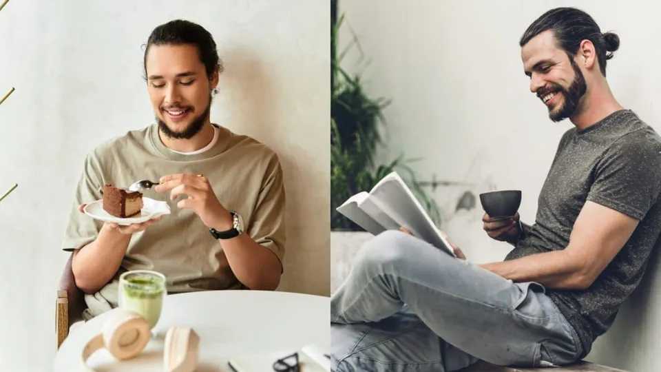 Performative Male Reading Eating Mindfulness Healthy Living Lifestyle