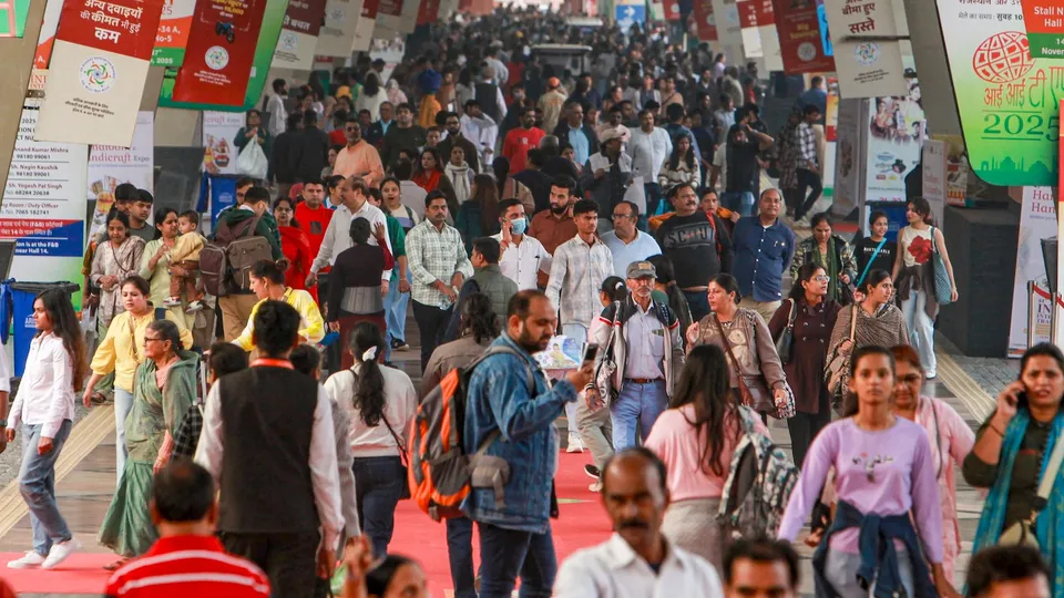 Visitors at the 44th India International Trade Fair, in New Delhi, Friday, Nov. 21, 2025. IITF