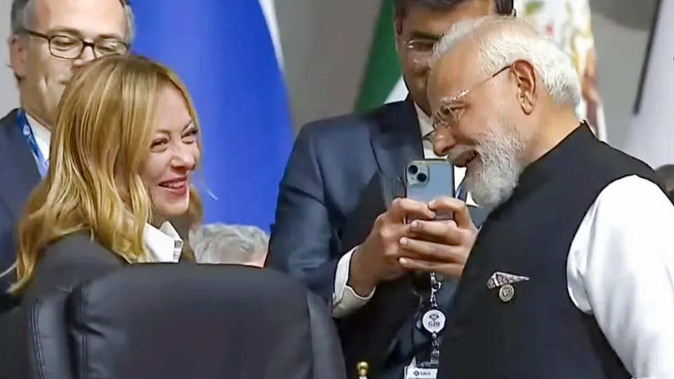 Prime Minister Narendra Modi during a meeting with his Italian counterpart Giorgia Meloni at the G20 Leaders' Summit, in Johannesburg, South Africa, on Nov 22, 2025.