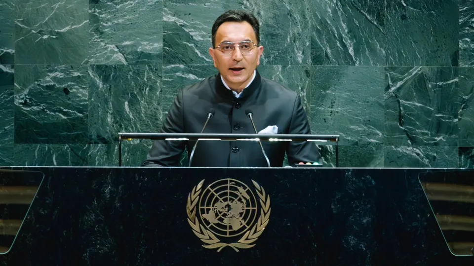 Jitin Prasada addresses the high-level meeting of WSIS+20 in the United Nations General Assembly on Tuesday, Deceber 16, 2025.