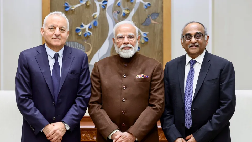 Rolls Royce CEO Tufan Erginbilgic (left) with Prime Minister Narendra Modi on Wednesday, Feb 11, 2026.