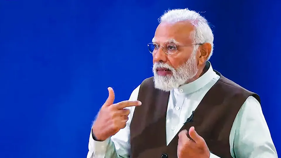 Prime Minister Narendra Modi speaks during the National Creators Awards 2024, at Bharat Mandapam in New Delhi