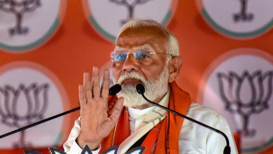 Prime Minister Narendra Modi addresses a public meeting for Lok Sabha elections, in Patna district, Saturday, May 25, 2024