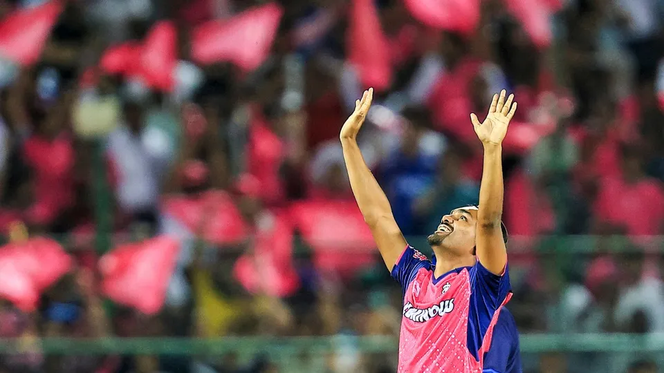 Rajasthan Royals bowler Sandeep Sharma during the Indian Premier League (IPL) 2024 cricket match between Rajasthan Royals and Mumbai Indians, at Sawai Mansingh Stadium, in Jaipur, Monday, April 22, 2024