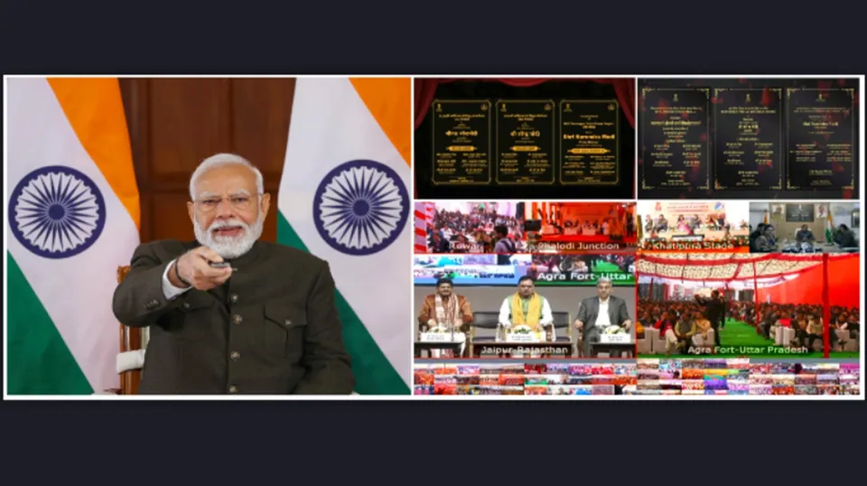 Prime Minister Narendra Modi attends 'Viksit Bharat Viksit Rajasthan' programme via video conferencing, Friday, Feb. 16,