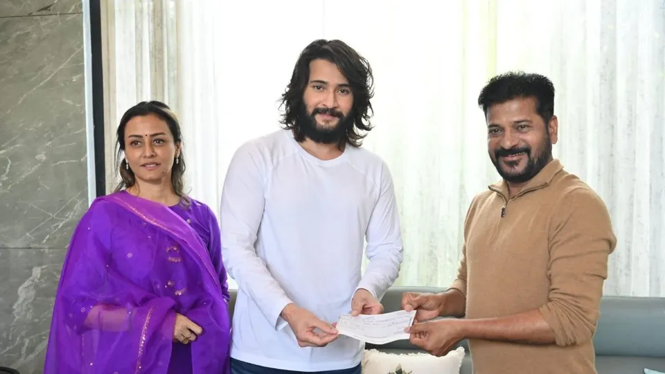 Telugu superstar Mahesh Babu and his wife Namrata have donated ₹50 lakhs to the Chief Minister's Relief Fund and presented the check to CM A Revanth Reddy at his Jubilee Hills residence.