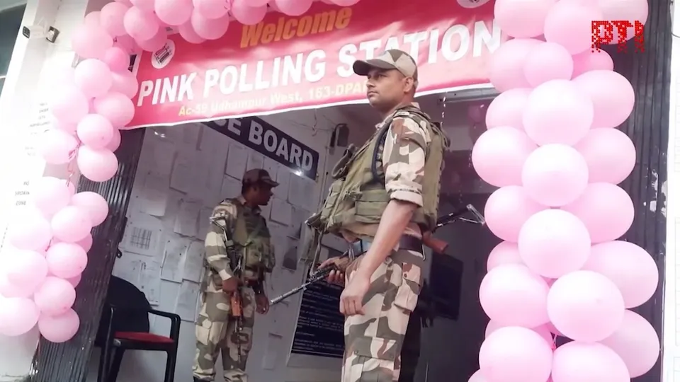 A polling station in Udhampur of Jammu and Kashmir