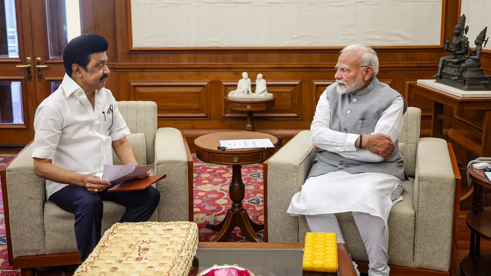Prime Minister Narendra Modi with Tamil Nadu Chief Minister MK Stalin during a meeting, in New Delhi.