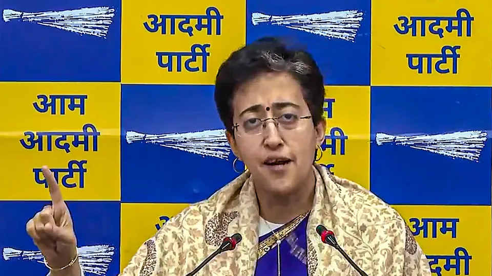Delhi minister Atishi addresses a press conference