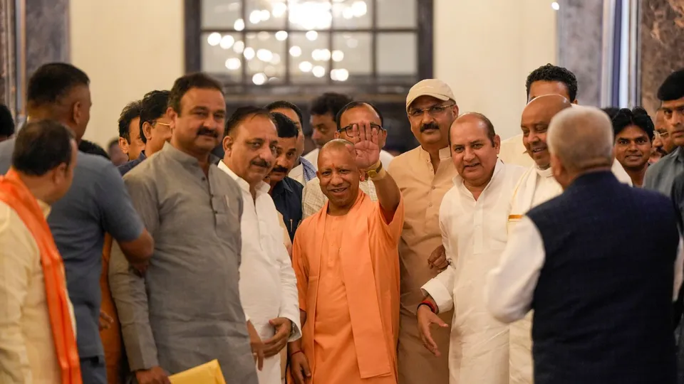 Uttar Pradesh Chief Minister Yogi Adityanath arrives to attend the Monsoon session of UP Legislative Assembly at Vidhan Bhawan, in Lucknow, Tuesday, July 30, 2024.