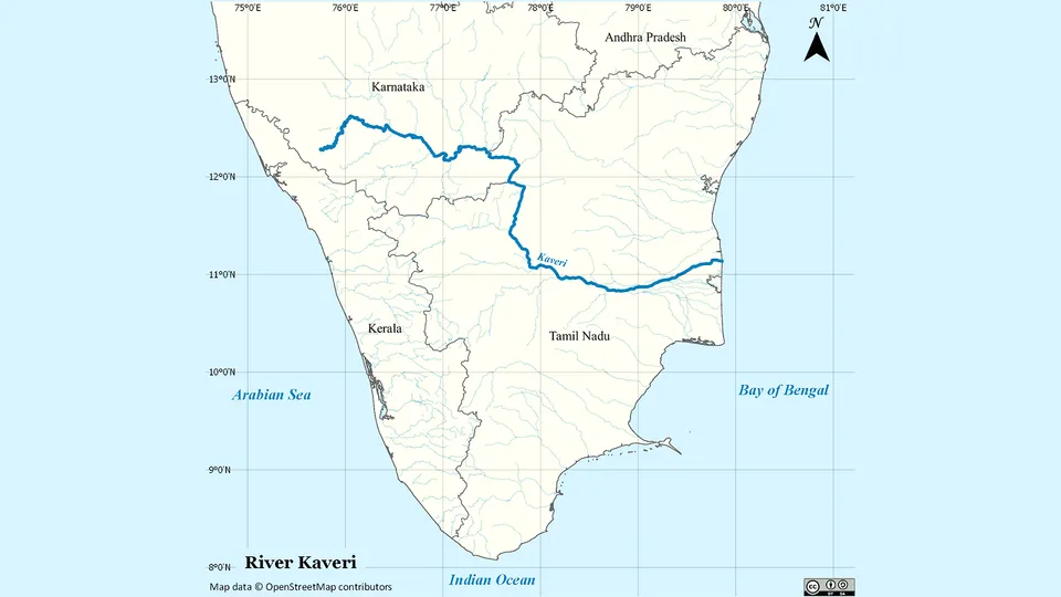 cauvery water dispute map