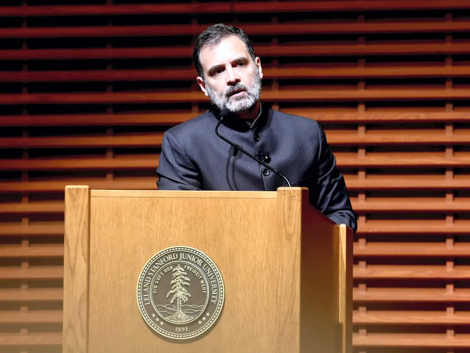 Congress leader Rahul Gandhi speaks during an interactive session at the Stanford University, in California, USA