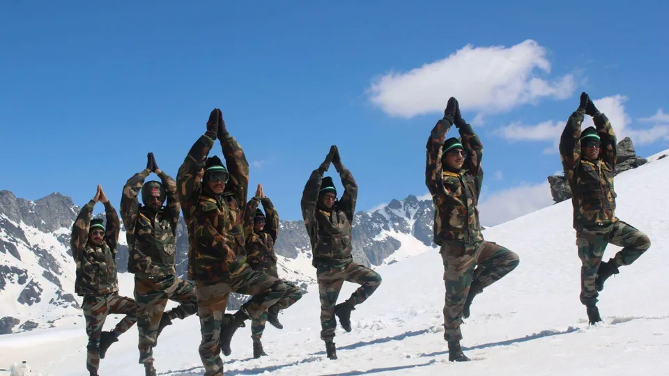 Indian Army personnel perform yoga on the 10th International Day of Yoga, in Sikkim, Friday, June 21, 2024.