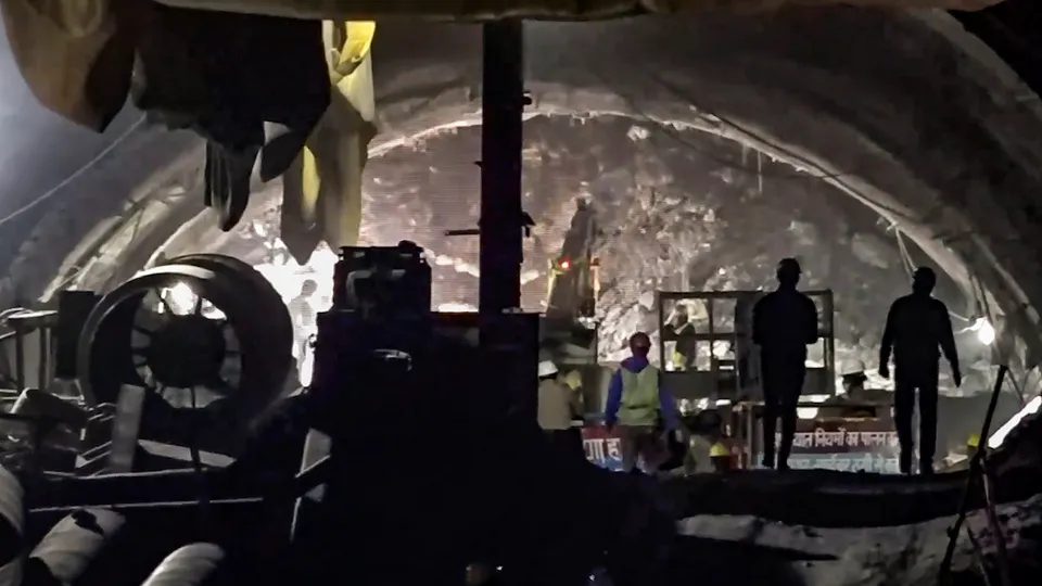 Drilling work underway inside the Silkyara tunnel site during the rescue operation of 41 workers trapped inside the tunnel for 10 days, in Uttarkashi district, Wednesday, Nov. 22, 2023.