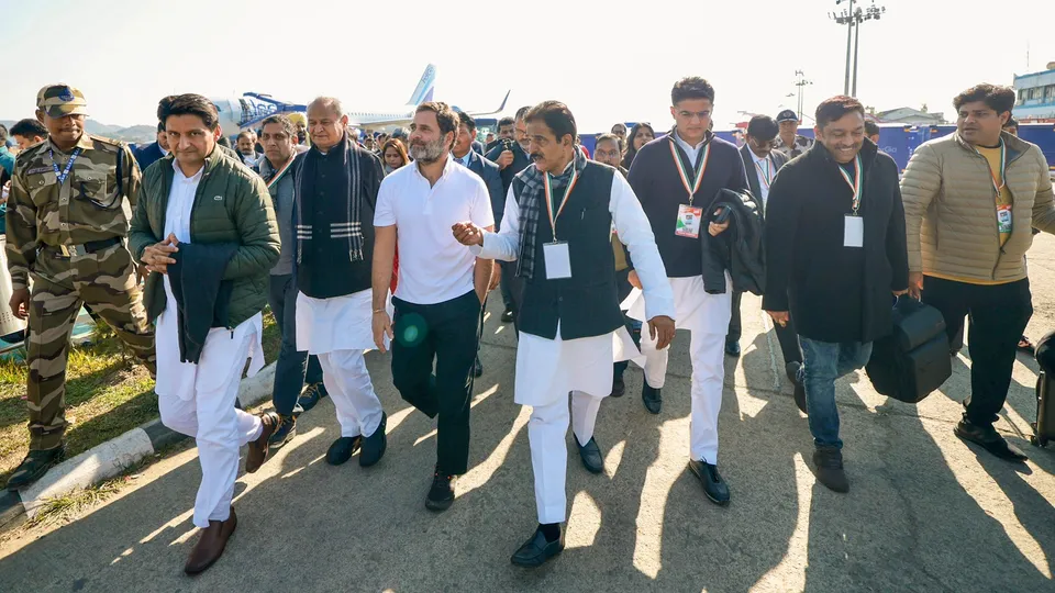 Congress leaders Rahul Gandhi, Ashok Gehlot, Sachin Pilot, KC Venugopal, Deepender Singh Hooda and others upon their arrival in Imphal ahead of the Bharat Jodo Nyay Yatra