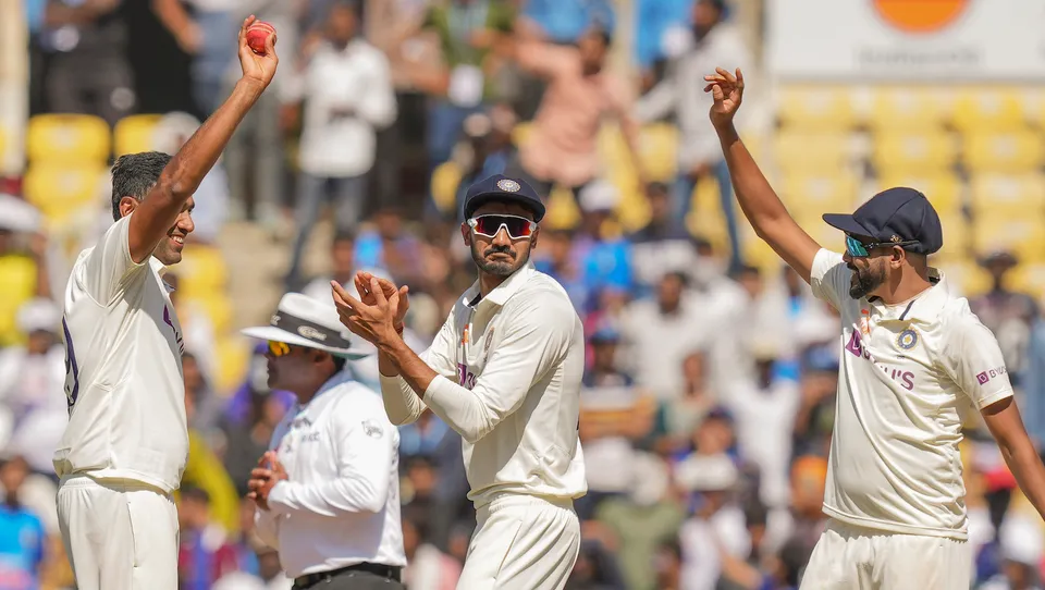 Indian bowler Ravichandran Ashwin celebrates after taking his fifth wicket during the 3rd day of the 1st test cricket match between India and Australia at Vidarbha Cricket Association Stadium in Nagpur on Saturday