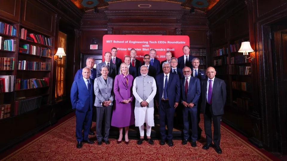 Prime Minister Narendra Modi during a roundtable meeting with MIT School of Engineering Tech CEOs, in New York, Sunday, Sept. 22, 2024.