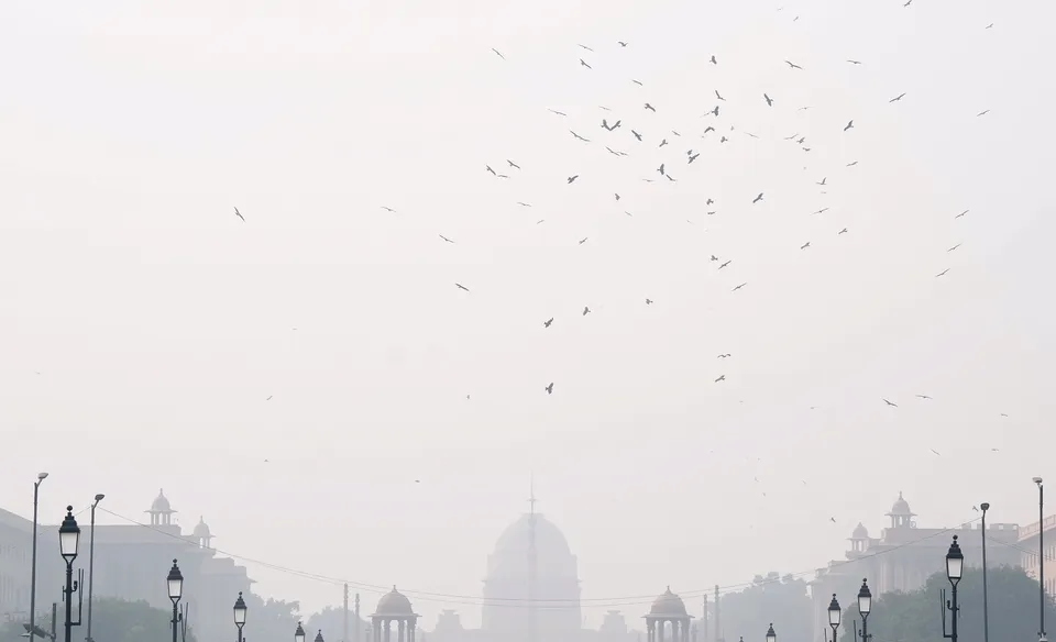 A thick blanket of smog covers Raisina hill, in New Delhi