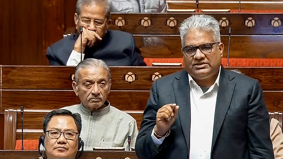 Union Minister Bhupender Yadav speaks in the Rajya Sabha during the Winter session of Parliament, in New Delhi