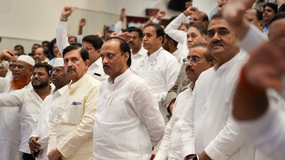 Ajit Pawar and other party leaders during a book launch event May 2