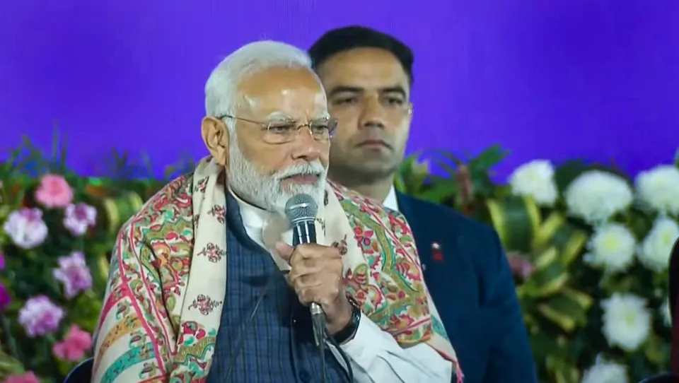 Prime Minister Narendra Modi during the inauguration & foundation stone laying ceremony of multiple developmental projects, in Jammu, Tuesday, Feb. 20, 2024