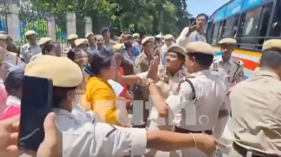 Assam policewoman slaps protester