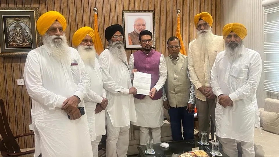 SGPC delegation led by Harjinder Singh Dhami meet Union Minister Anurag Thakur for satellite channel