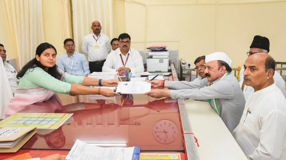 Congress candidate from Amethi constituency Kishori Lal Sharma files his nomination, for Lok Sabha elections, in Amethi district, Friday, May 3, 2024