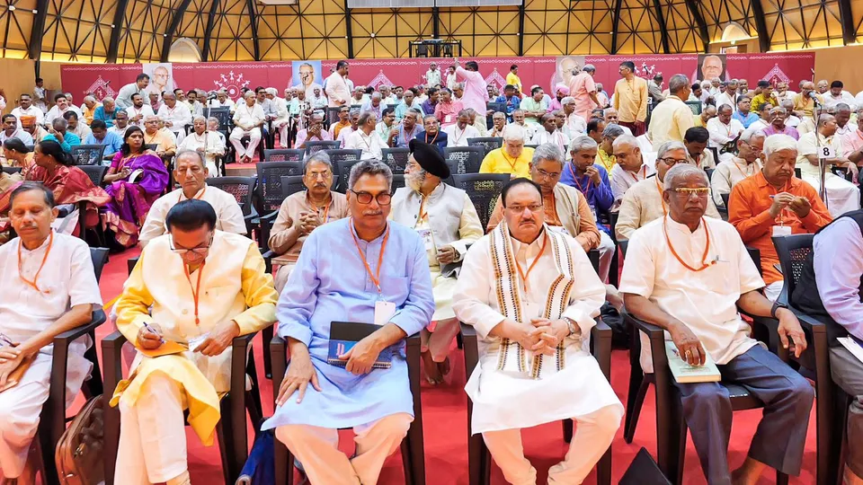 Union Minister and BJP National President JP Nadda and others during the All India Coordination Meeting of the Rashtriya Swayamsevak Sangh (RSS), in Palakkad, Kerala.