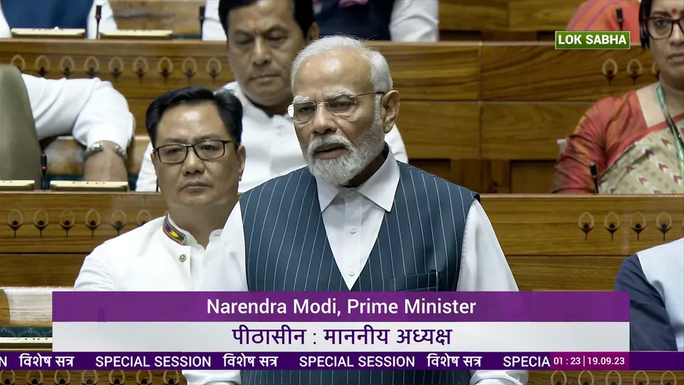 Prime Minister Narendra Modi addressing special session at the Parliament House, in New Delhi