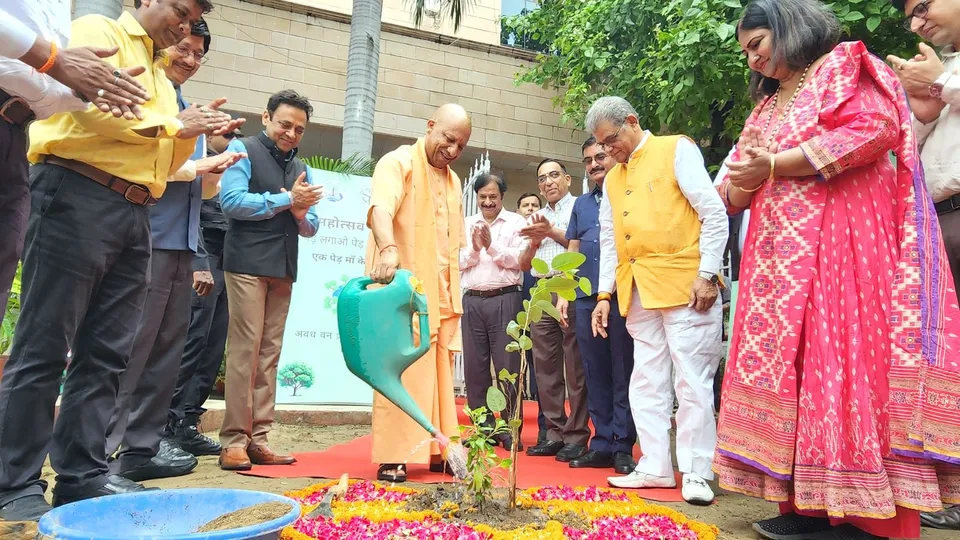  Uttar Pradesh Chief Minister Yogi Adityanath on Thursday planted a sapling at his residence