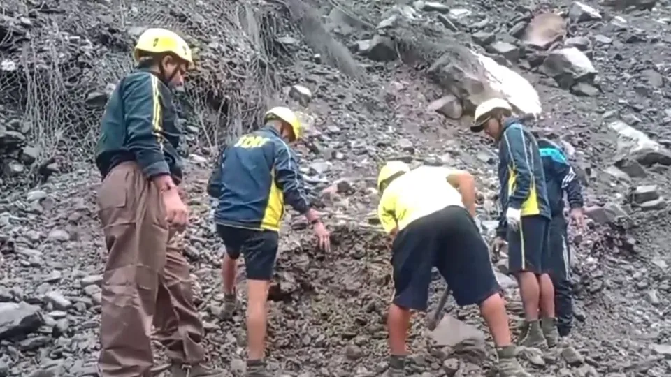 Debris being removed after a landslide near Munkatiya between Sonprayag and Gaurikund on the Kedarnath National Highway on Monday evening, in Rudraprayag district, Tuesday, Sept 10, 2024