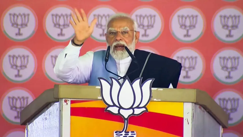 Prime Minister Narendra Modi addresses a public meeting for Lok Sabha elections, in Bagalkote, Karnataka, Monday, April 29, 2024